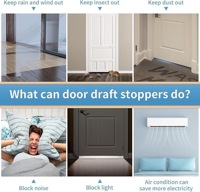 Hojoy 2 Pack Under Door Draft Stopper, Adjustable Door Sweep Anti-Collision Strong Adhesive Weather Stripping Tape Soundproof Draught Stoppers 2" W x 39" L, Black