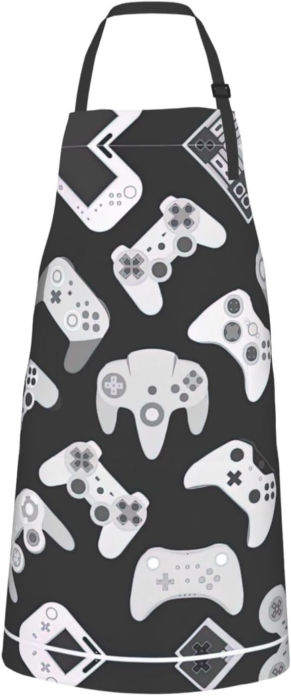 Game Controller Print 28x33 In Adult Kitchen Apron with Pockets Versatile Chef Smock for Cooking Baking