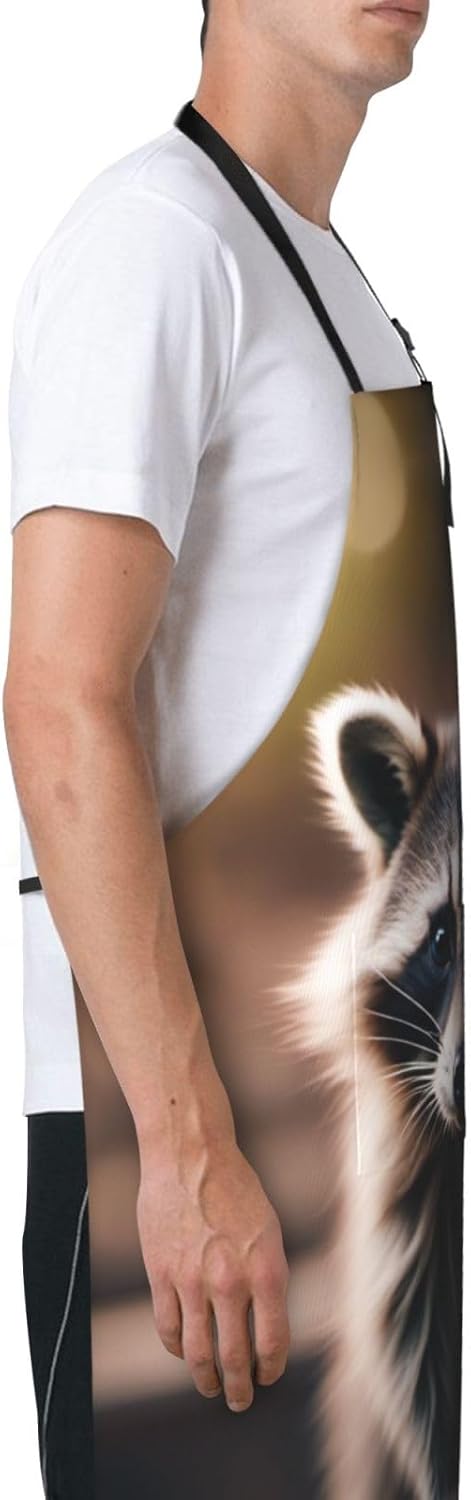cute raccoon (1) Print 28 x 33in Waterproof Apron with Pockets Fashion