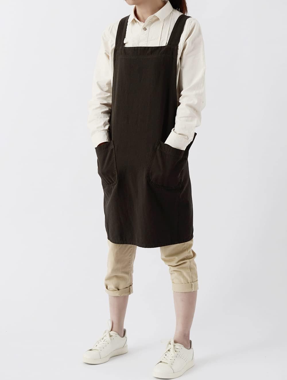 Denim Cotton Canvas Cross Back Aprons Solid Color Shop Kitchen Garden 