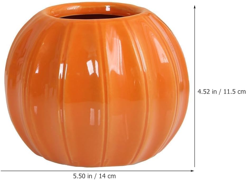LOGOFUN Pumpkin Vase Ceramic Pumpkin Planter Pumpkins Shaped Dried Flower Vases for Thanksgiving Fall Autumn Harvest Decor - Orange 14.00X14.00X11.50cm/5.50X5.50X4.52in