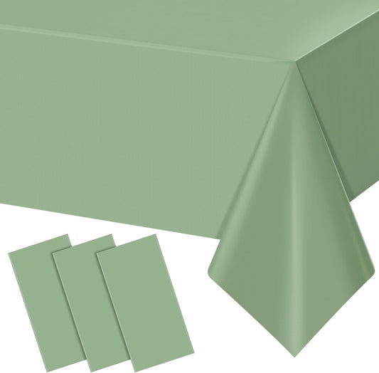 3Pack Sage Green Plastic Tablecloths for Rectangle Tables, Light Green Disposable Tablecloth, Waterproof Sage Green Table Cover for Birthday Bridal Wedding Baby Shower Party Decorations, 54 X 108Inch