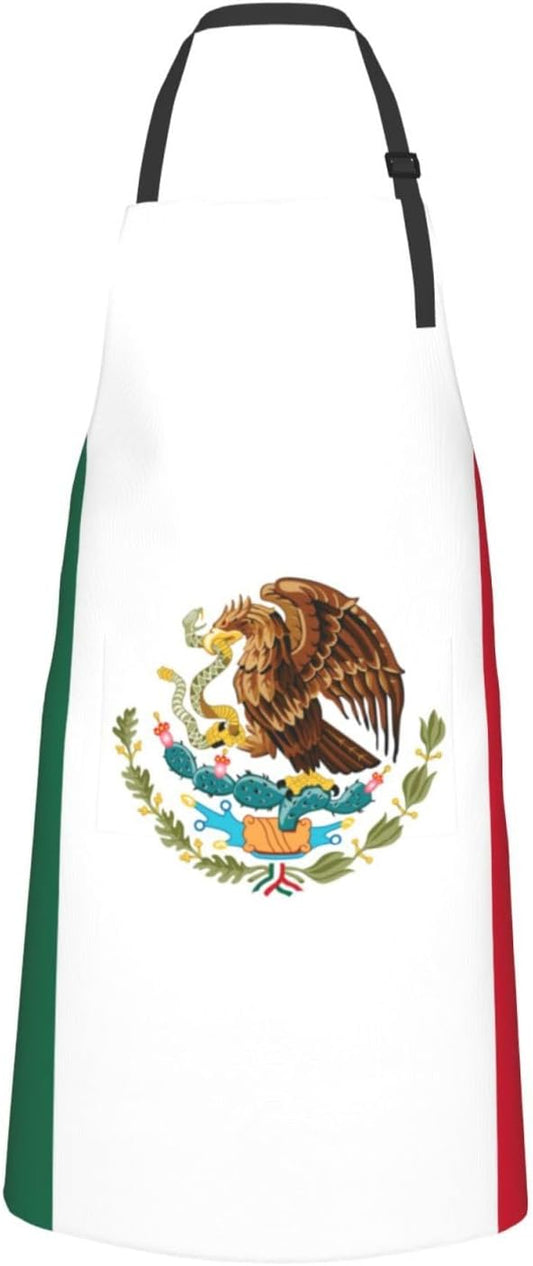 Flag of Mexico print Waterproof chef's apron with pocket apron for kitchen cooking baking barbecue and gardening