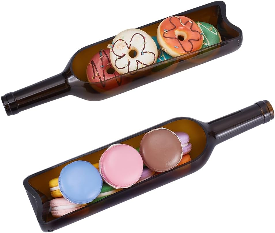 UNICRAFTALE 2pcs Wine Bottle Serving Traies Glass Wine Pot Planter Unique Cheese and Cracker Tray Decorative Serving Trays for Home Decor Indoor Desktop Decoration 32x7.2x5.5cm