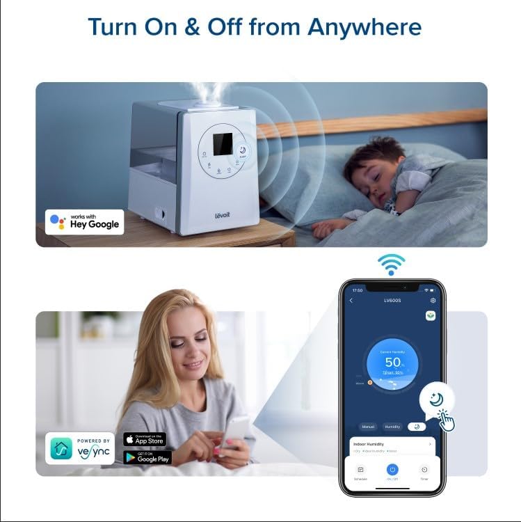 LEVOIT LV600S Smart Warm and Cool Mist Humidifiers for Home Bedroom Large Room, (6L) 753ft² Coverage, Quickly & Evenly Humidify Whole House, Easy Top Fill, App & Voice Control - Quiet Sleep Mode