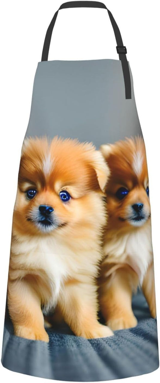 Pomeranians Puppies and Point print Waterproof chef's apron with pocket apron for kitchen cooking baking barbecue and gardening