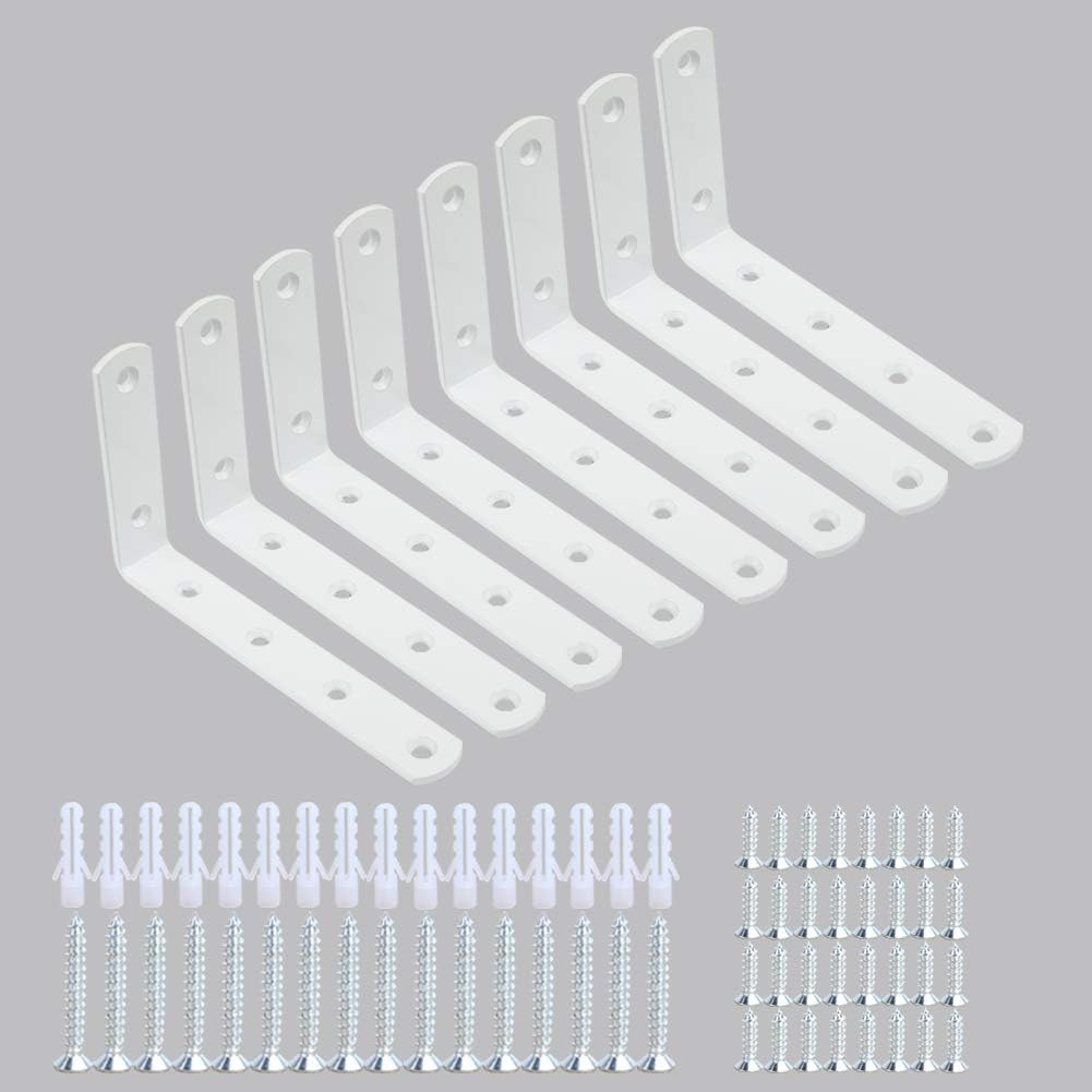 WINKER Corner Brace 8Pcs Shelf Bracket Heavy Duty White Steel L WINKER Corner Brace, Decorative Joint Angle Bracket for Shelf 5 InchX3 Inch Shelves Wall Hanging Bracket with Screws(16PCS))