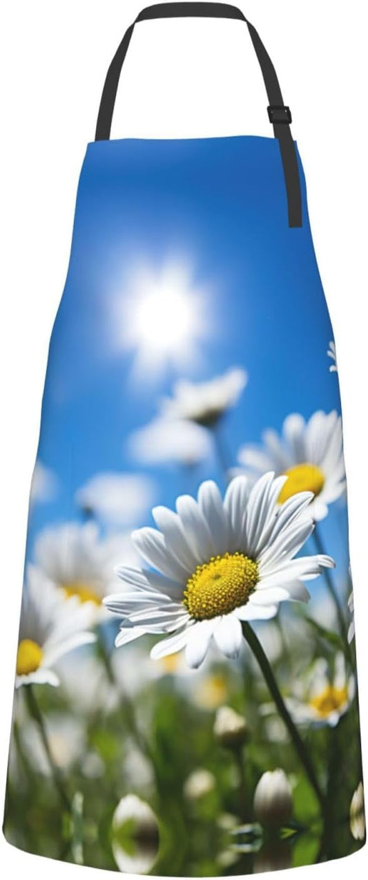Daisy Flower Picture print Waterproof apron with pocket adjustable coo
