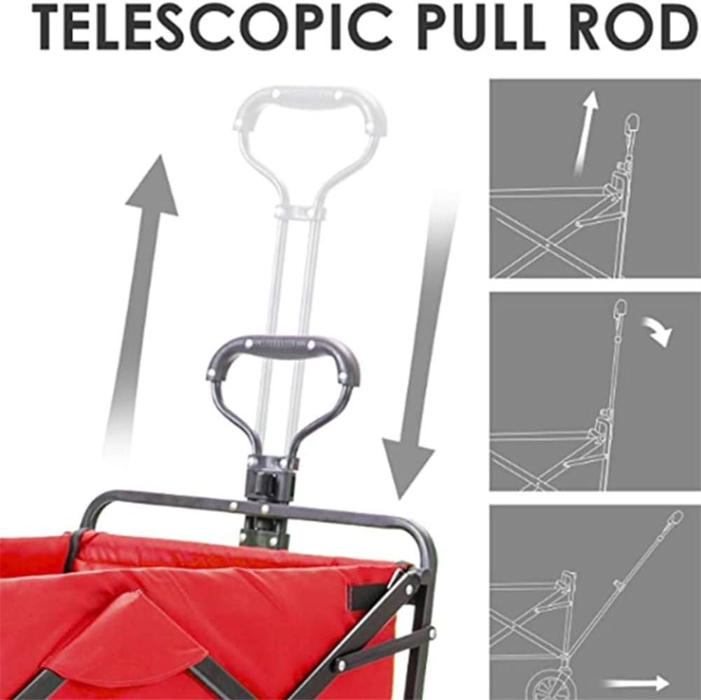 Garden Trolley Cart Foldable Pull Wagon with Removable Canopy Ice Bag Large Capacity BBQ Outdoor Four-Beach Fishing Shopping Camp Trolley,100X50x75cm