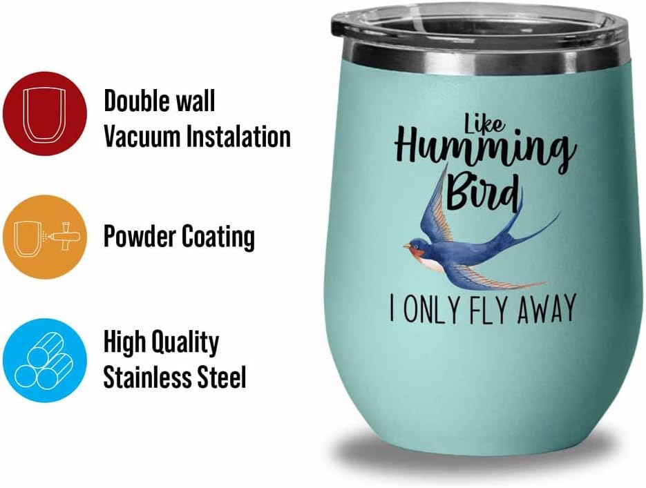 Bird Lover Teal Edition Wine Tumbler 12oz - Humming bird fly away - Hu