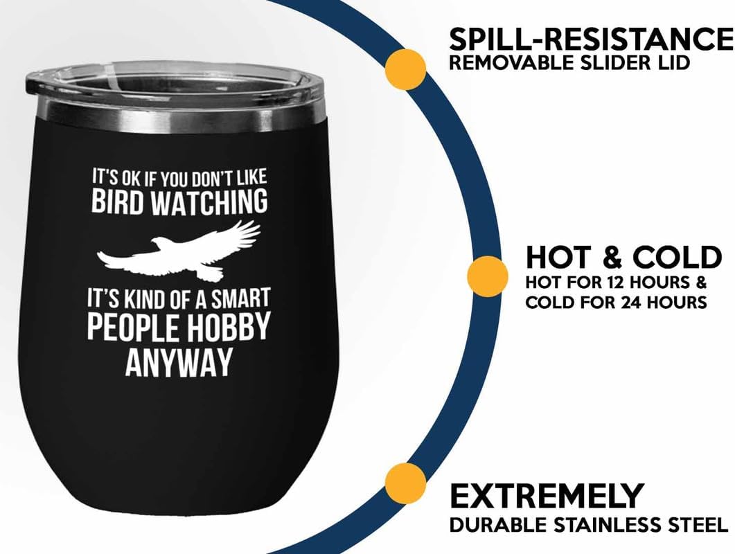 Birding Black Edition Wine Tumbler 12oz - Don't like bird watching - B