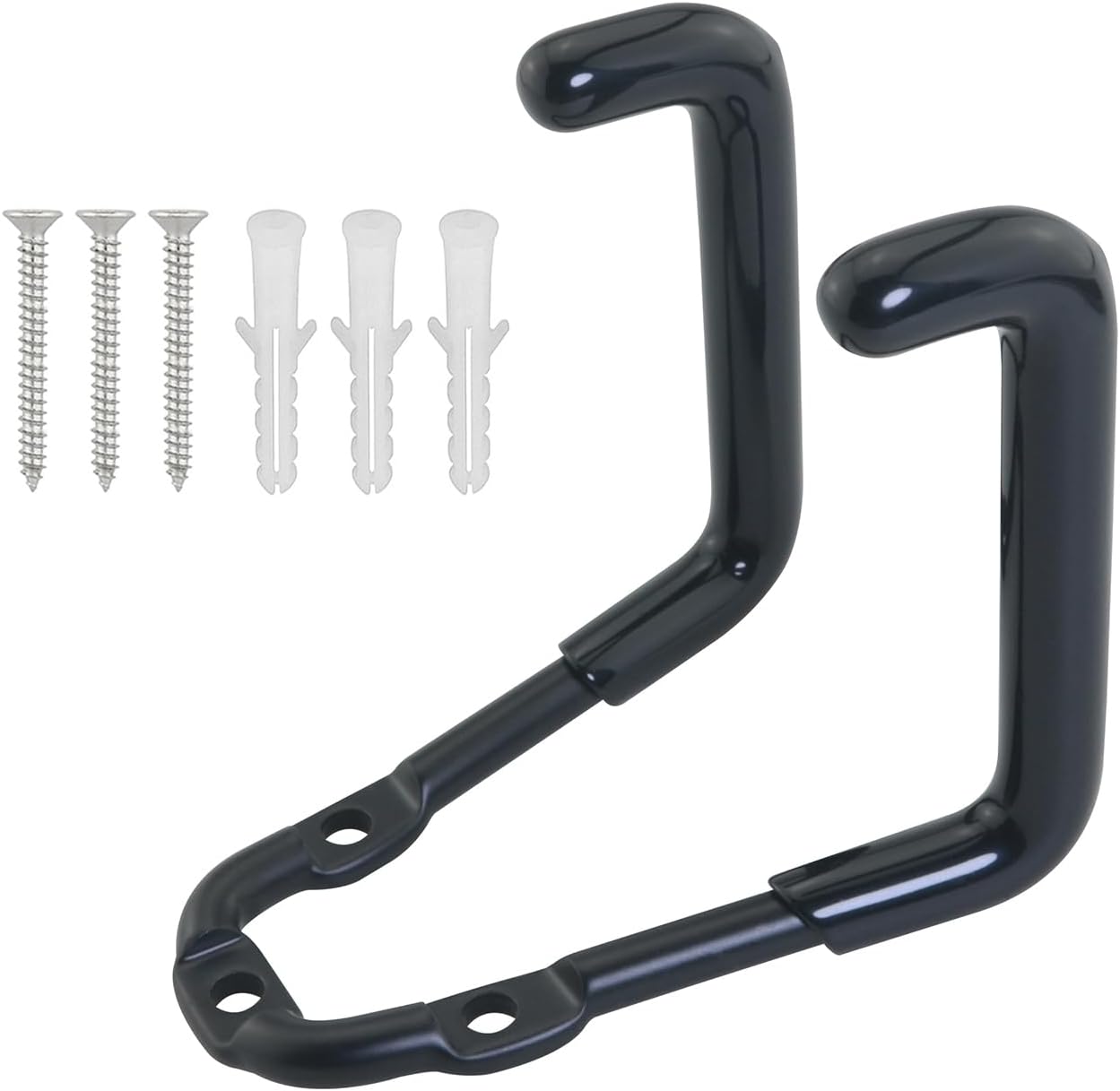 2PCS Wall Mounted Metal Double Hooks with 6 Screws Heavy Duty Storage Rack Bicycle Hook 3.3x2.9x2.2x2.1 inches for Organizing Ropes Chairs Hoses Axes Baseball Bats Garden Tools Shovels