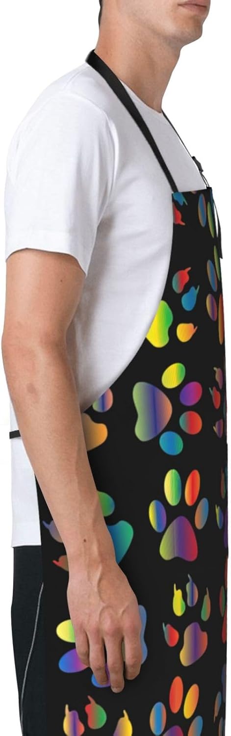 colorful dog paw Print 28x33 In Adult Kitchen Apron with Pockets Versatile Chef Smock for Cooking Baking