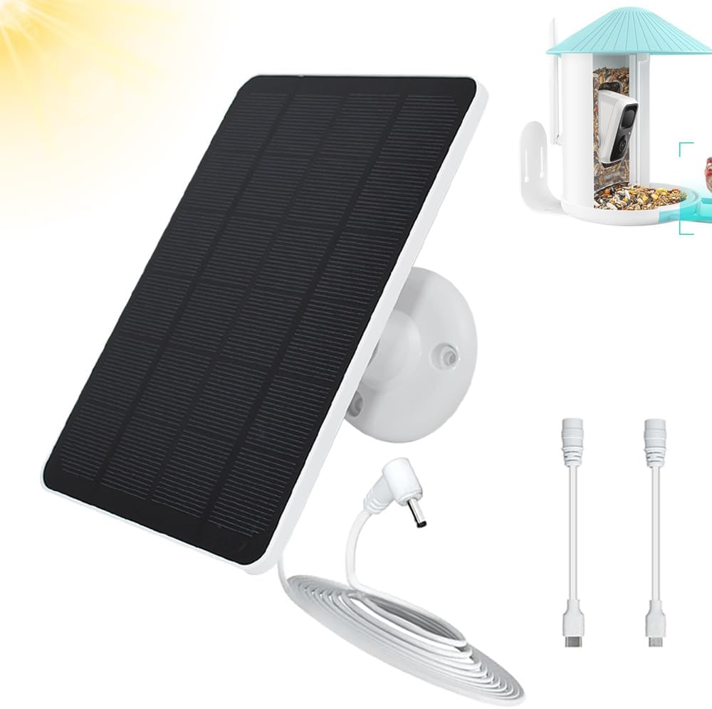Bird Feeder Camera Solar Panel Replacement Compatible with NETVUE, Bird Buddy, HARYMOR, Fazoxo, SOLIOM, VIMKIM Bird Feeder with Battery Camera, 4W 5V Solar Panel 9.8ft Charging Cable DC 3.5 Connector