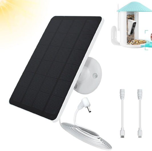 Bird Feeder Camera Solar Panel Replacement Compatible with NETVUE, Bird Buddy, HARYMOR, Fazoxo, SOLIOM, VIMKIM Bird Feeder with Battery Camera, 4W 5V Solar Panel 9.8ft Charging Cable DC 3.5 Connector