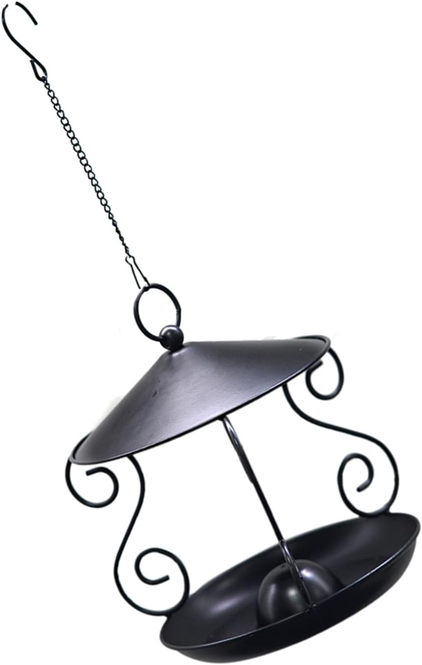Heavy Duty Metal Hanging Wild Bird Feeder Squirrels Proof Outdoor Large Roof Large Tray for Garden Backyard Weatherproof Bird Feeder with Roof