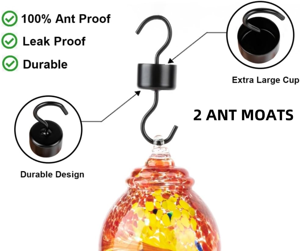 2 Pack Hummingbird Feeder Base Replacement Part Accessories Set - Includes 2 Pcs Bottom Base, Moat Hooks, Seal Rings, Brushes and Hanging Ropes (2, Black)