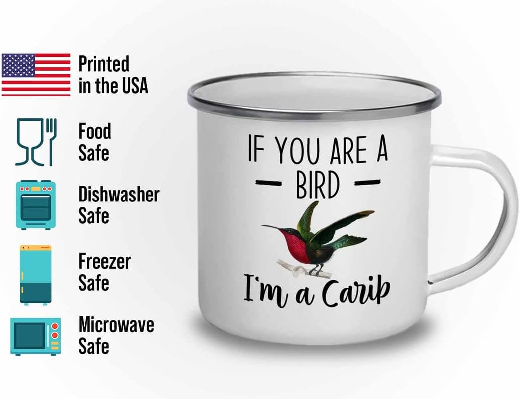 Bird Lover Camper Mug 12oz - Bird and Carib - Hummingbird Nest Cage Parrot Dad Gardening Outdoor Birdwatcher Feeder