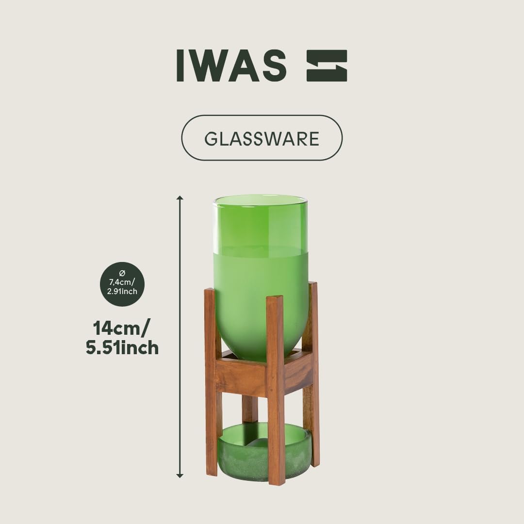 IWAS Upcycled Teak Wood Planter | Pilo High Green | 21.5 cm Height | Sustainable Indoor Plant Pot Stand with Teak Wood Base | Eco-Friendly & Handcrafted Home Décor