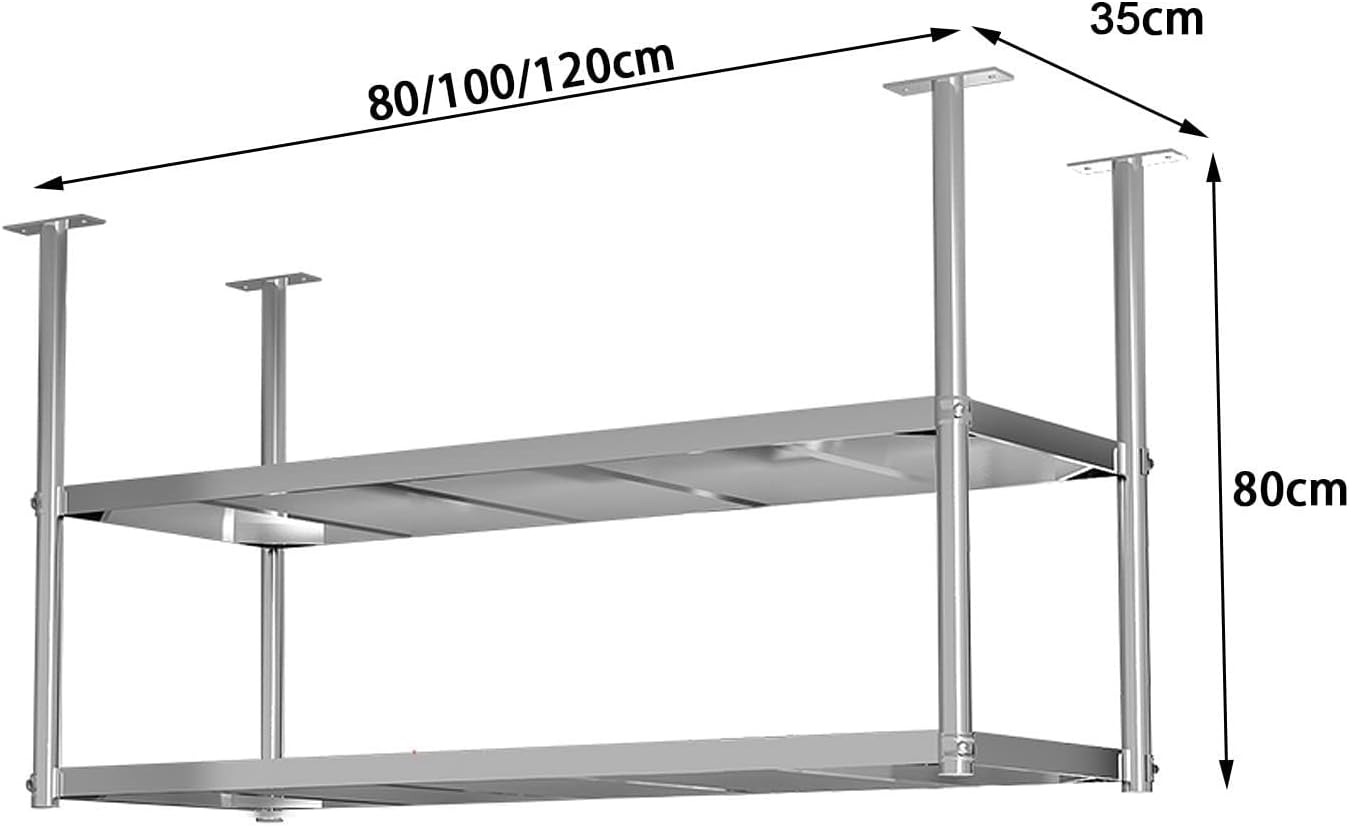 Stainless steel ceiling wine rack, hanging storage rack, minimalist kitchen shelf, outdoor plant stand, 2-tier kitchen shelves, easy to install, can bear 70-90kg (size: 120 * 35 * 80cm)