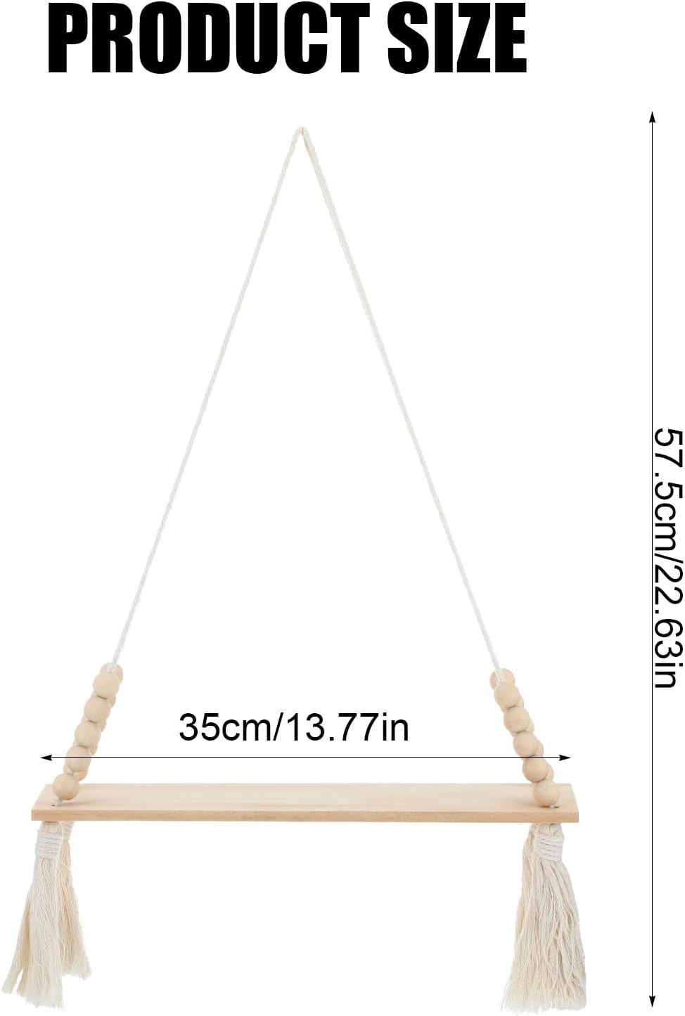 2 Pcs Wooden Wall Hanging Shelves, Macrame Hanging Plant Shelf with Tassel,Boho Storage Floating Shelves Handmade Rustic Hanger Planter Rack Pot Stand Holder for Bedroom Dorm Nursery Living Room