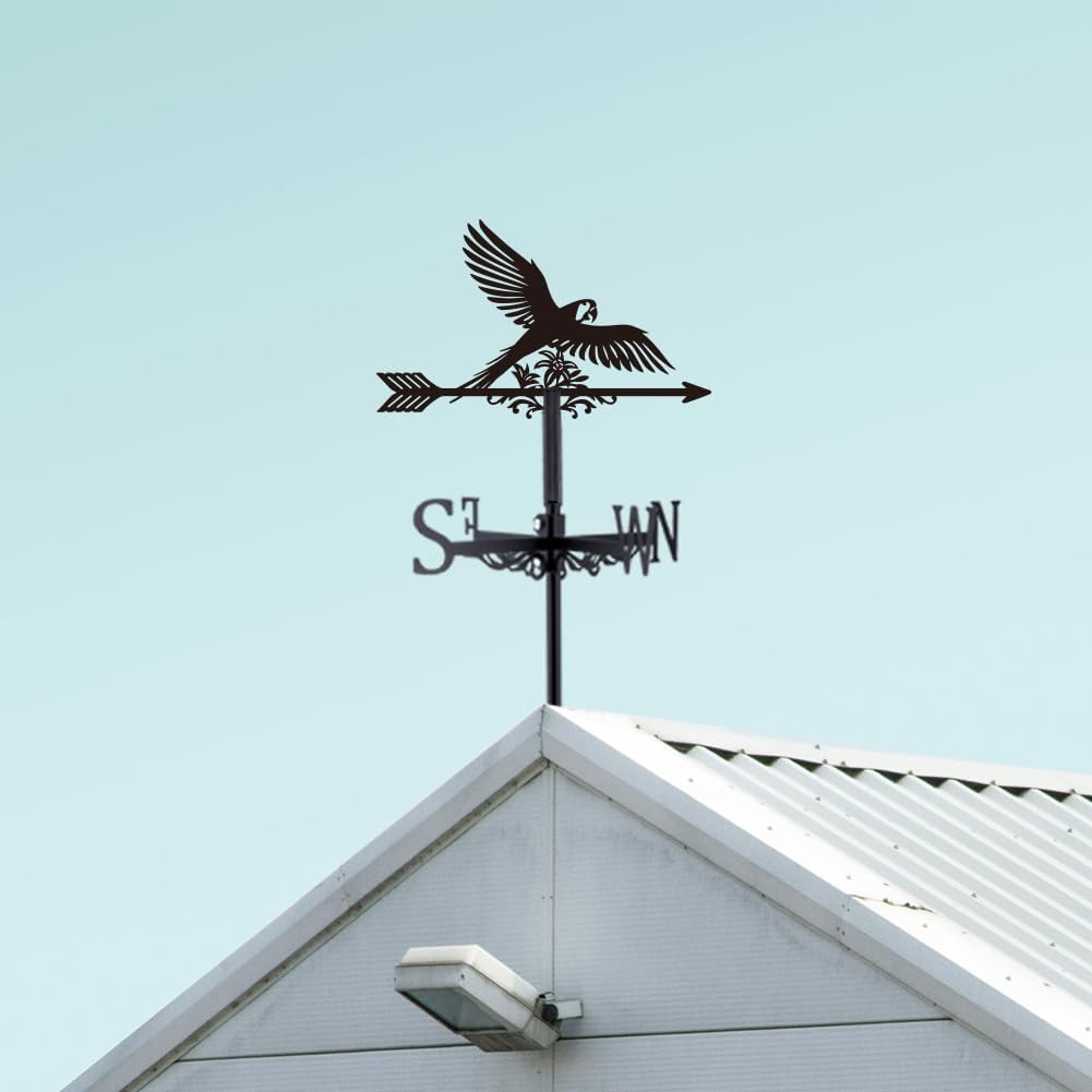 SUPERDANT Parrot Weather Vane Macaw Wind Vanes for Yard Animal Bird with Flower Metal Weathervane Roof Mount for Gardens Outside Black Weathervanes Farmhouse Farm Barn Sheds Patio Decorations