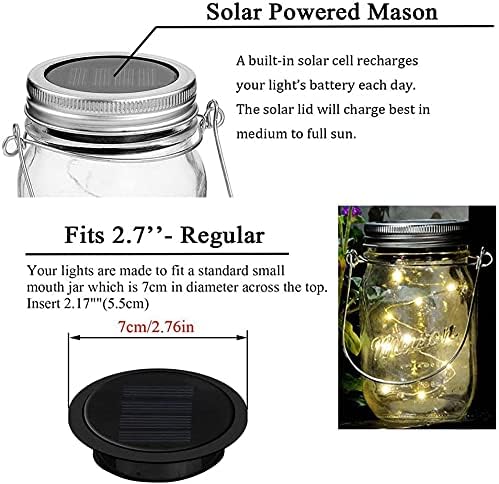 Miaro 8 Pack Mason Jar Lights, 20 LED Solar Colorful Fairy String Lights Lids Insert for Garden Deck Patio Party Wedding Christmas Decorative Lighting Fit for Regular Mouth Jars