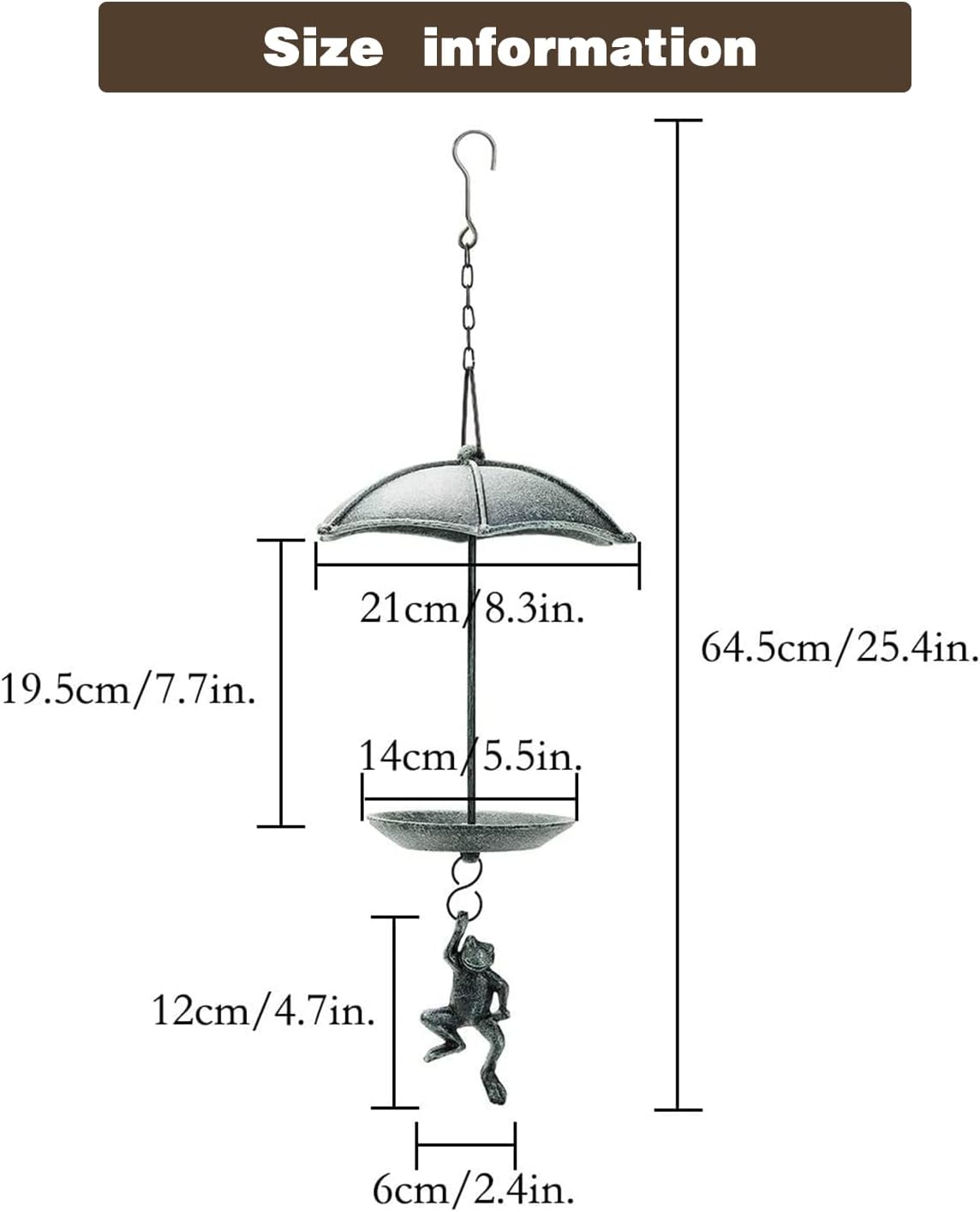 Sungmor Decorative Hanging Bird Feeder, Waterproof Cast Iron Bird Bath, Unique Vintage Green Lovely Frog Skydiving Design, An Excellent Addition to Any Garden Decor
