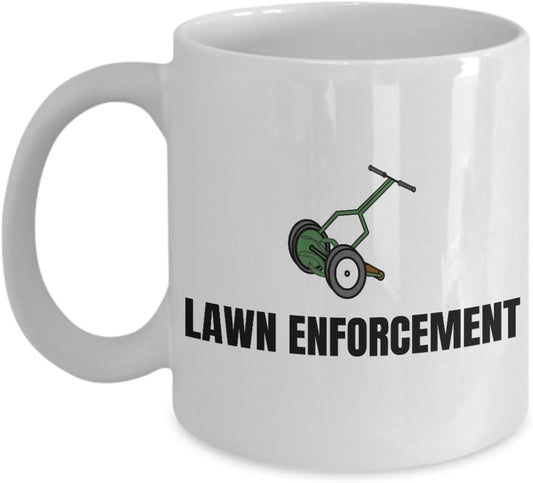 realpeoplegoods Lawn Care, Gardening Gift - Funny Suburban Garden Mug - Lawn Enforcement