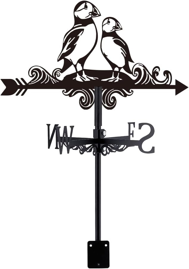 SUPERDANT Puffin Weather Vane Bird Wind Vanes for Yard Animal Metal Weathervane Roof Mount for Gardens Outside Black Weathervanes Farmhouse Farm Barn Sheds Patio Decorations