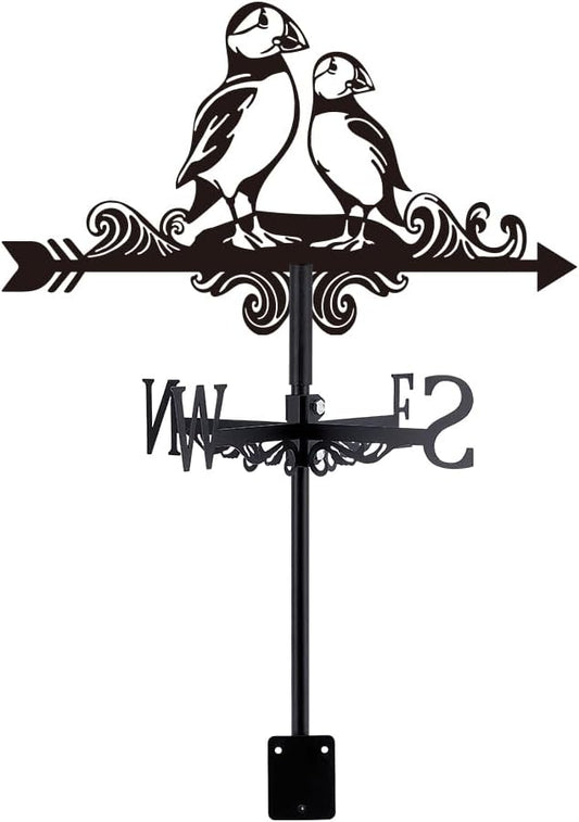 SUPERDANT Puffin Weather Vane Bird Wind Vanes for Yard Animal Metal Weathervane Roof Mount for Gardens Outside Black Weathervanes Farmhouse Farm Barn Sheds Patio Decorations