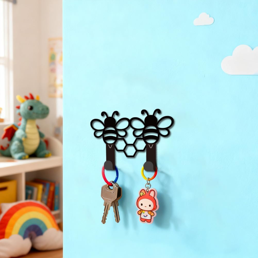 Cute bee Key Holder for Wall Mini Black Iron Key Hooks Wall Mounted Ke