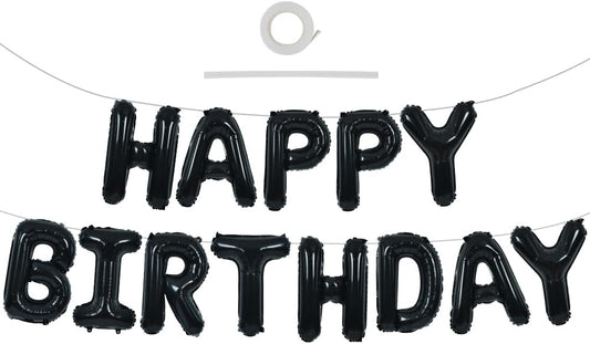 TONIFUL Black Happy Birthday Balloons Banner 16 Inch Mylar Foil Letters Birthday Sign Banner Bunting Reusable for 30th 40th 50th 60th Adults and Halloween Supplies