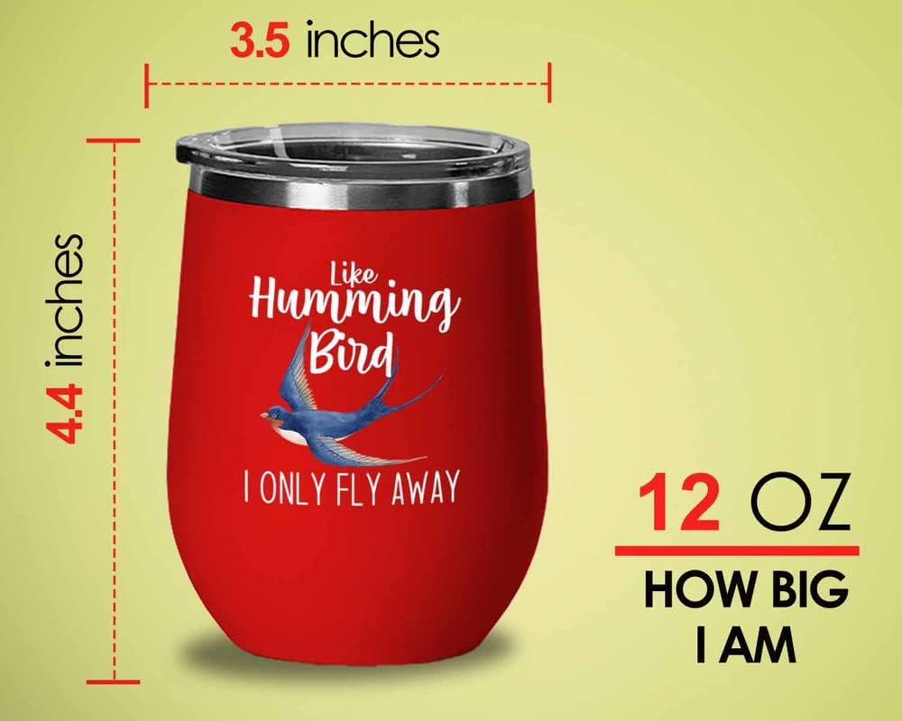 Bird Lover Red Edition Wine Tumbler 12oz - Humming Bird Fly Away - Hummingbird Nest Cage Parrot Dad Gardening Outdoor Birdwatcher Feeder
