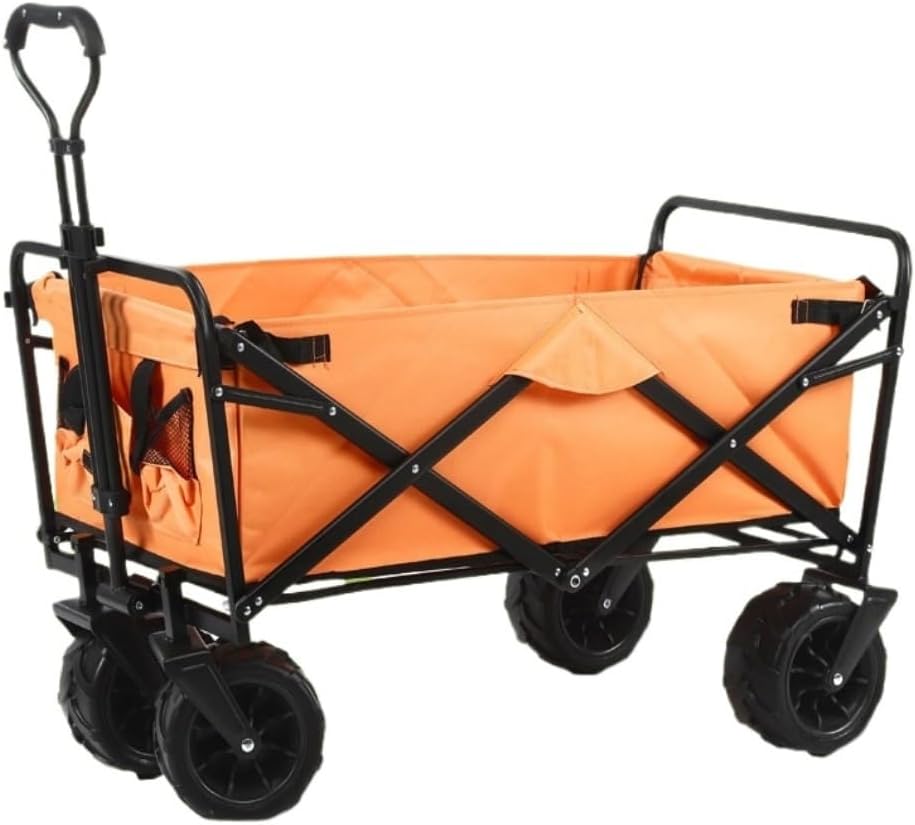 Portable Camping Cart,Foldable Beach Trolley Cart with Wide Off Road Wheels for Camping and Picnics Large Capacity Outdoor Camper Van Cart (Orange)