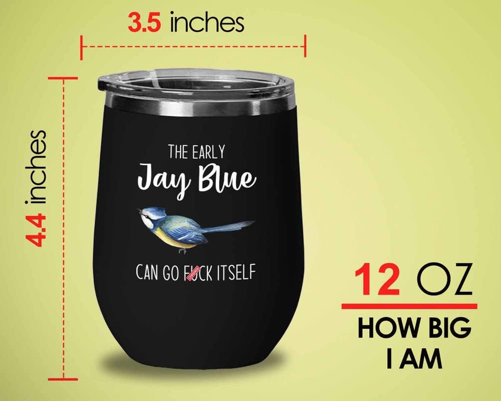 Bird Lover Black Edition Wine Tumbler 12oz - Early Jay Blue go - Hummi
