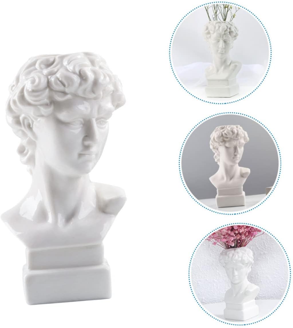 PRETYZOOM 1pc Ceramic David Head Vase Statue Planter Greek Style Flower Pot Home Decor