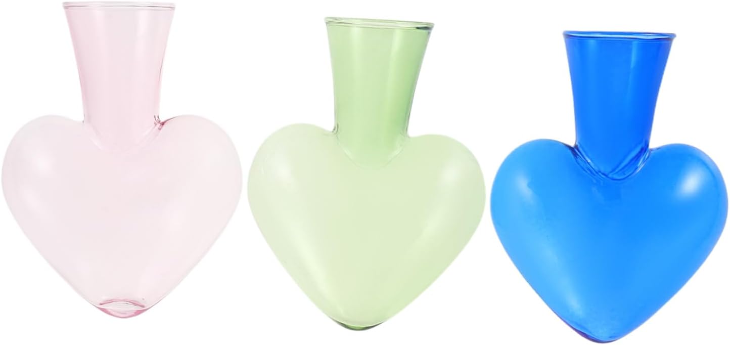 PRETYZOOM 3pcs Heart Shaped Hydroponic Glass Vase Transparent Flower Pot for Home Decor Cute Desktop Planter for Indoor Plants Elegant Tabletop Decoration