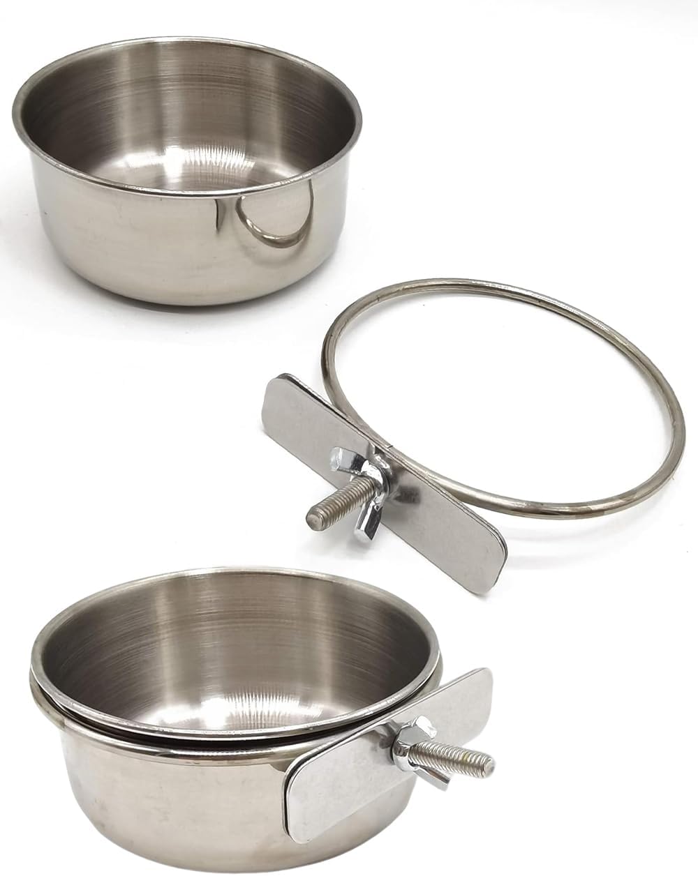 2 Pack Bird Feeding Dish, Parrot Food Bowl Clamp Holder Coop Cup, Cage Water Bowl for Parakeet African Greys Conure Cockatiels Lovebird Budgie Chinchilla