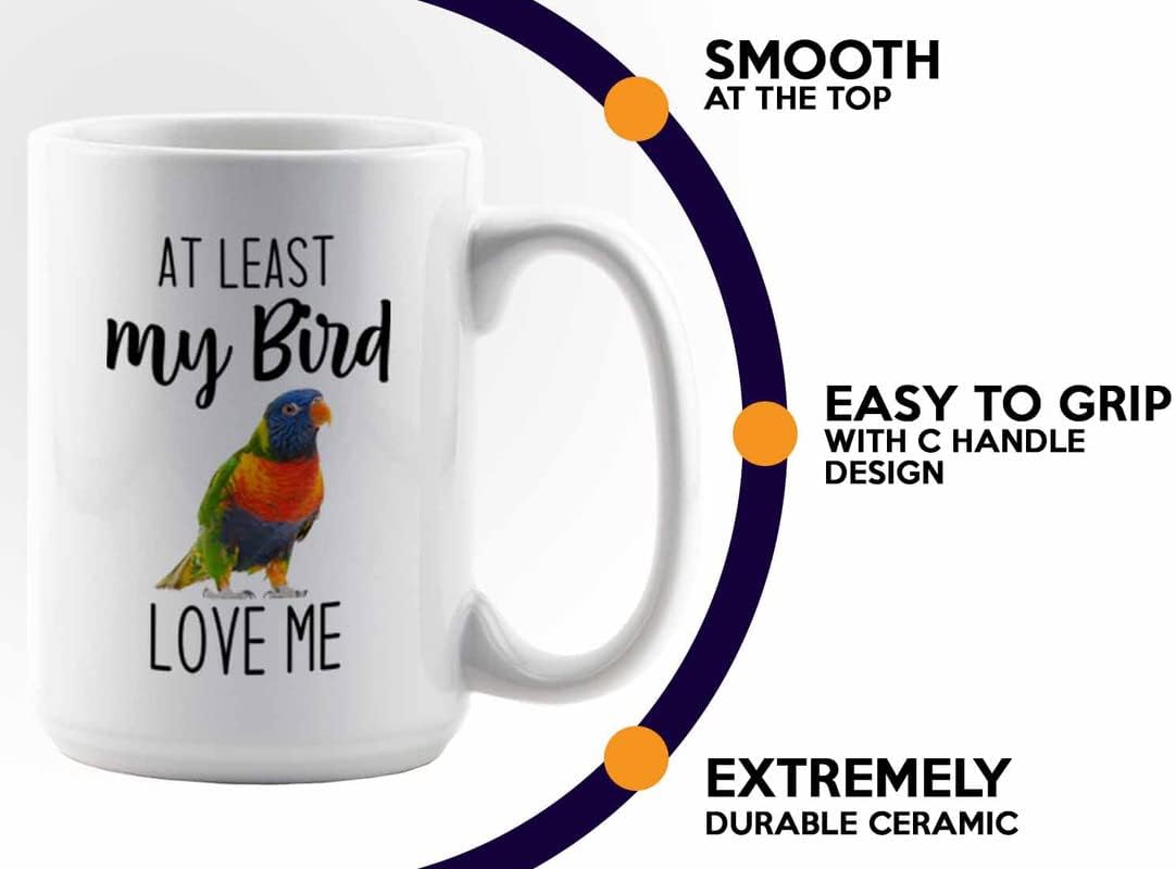 Bird Lover Coffee Mug 15oz White - Bird loves me - Hummingbird Nest Cage Parrot Dad Gardening Outdoor Birdwatcher Feeder