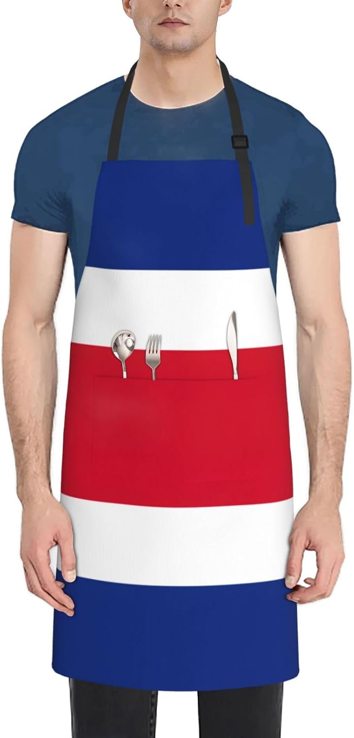 Flag of Costa Rica Print Laundry apron 28x33 In Waterproof Kitchen Apron with Pockets for Cooking Baking