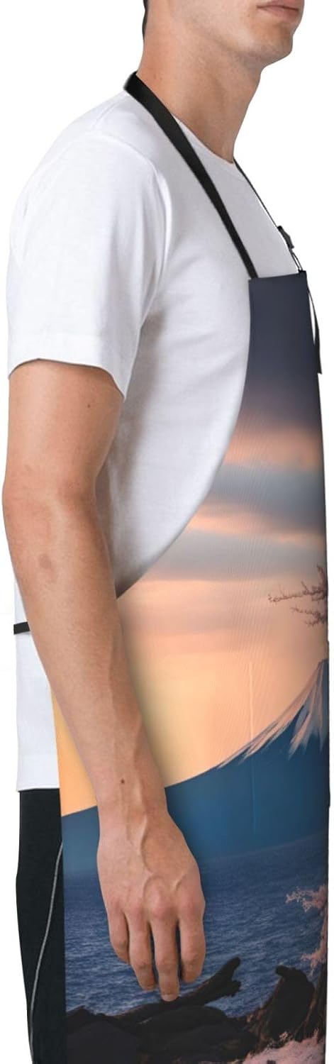 Japan Mount Fuji Landscape print Waterproof chef's apron with pocket apron for kitchen cooking baking barbecue and gardening