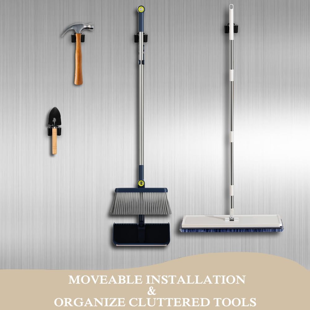 Magnetic Mop Broom Holder Wall Mount, 2pcs Movable Wall Mounted Broom 