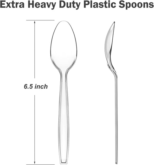 100 Count Clear Plastic Spoons Disposable, BPA-Free, Heat Resistant, S