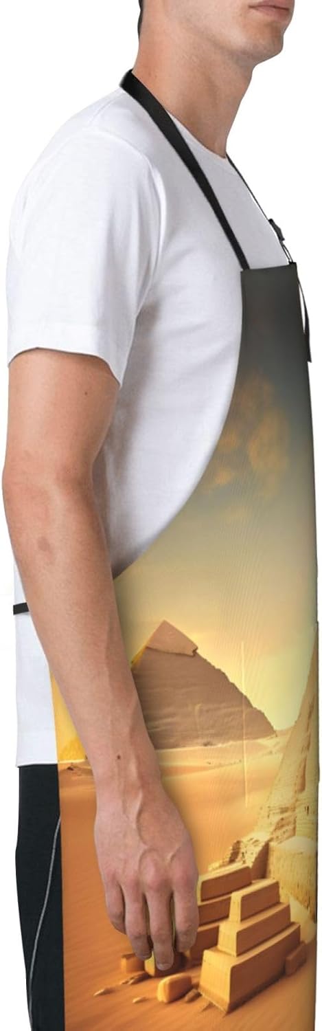 Egyptian Pyramid in Desert Print Laundry apron 28x33 In Waterproof Kitchen Apron with Pockets for Cooking Baking