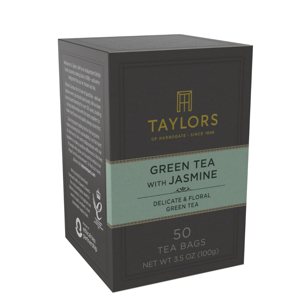 Taylors of Harrogate Green Tea with Jasmine, Pillow Tea Bags, 50 Count (Pack of 1), Delicate, Floral and Sweet, Caffeinated, Enjoy Hot or Iced, 50 Teabags