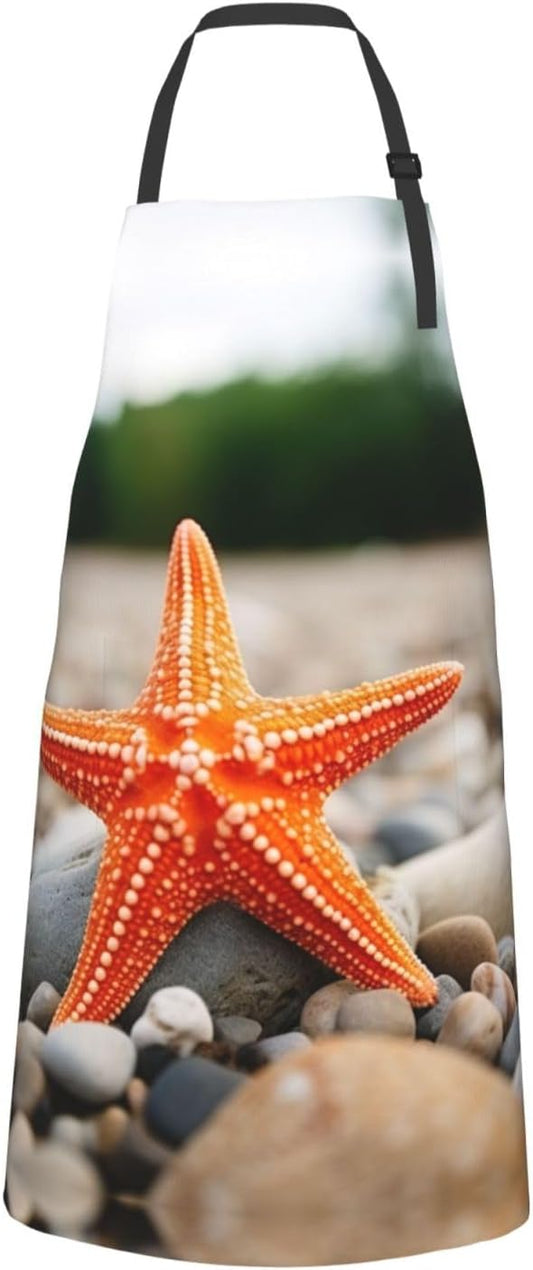 Starfish print Waterproof apron with pocket adjustable cooking apron for adult kitchen bibs to bake