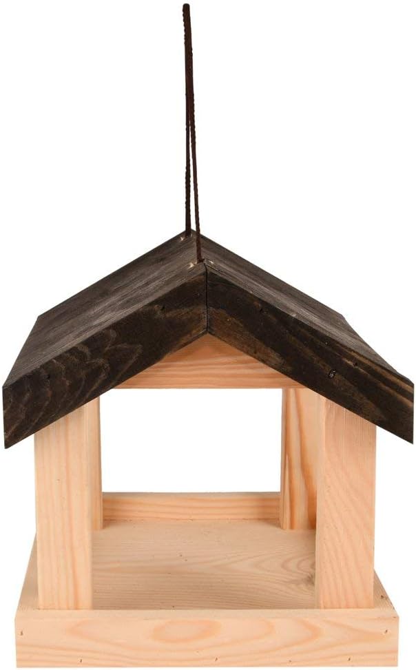 Esschert Design FB463 Hanging House-Shaped Wood Bird Feeder with Rope