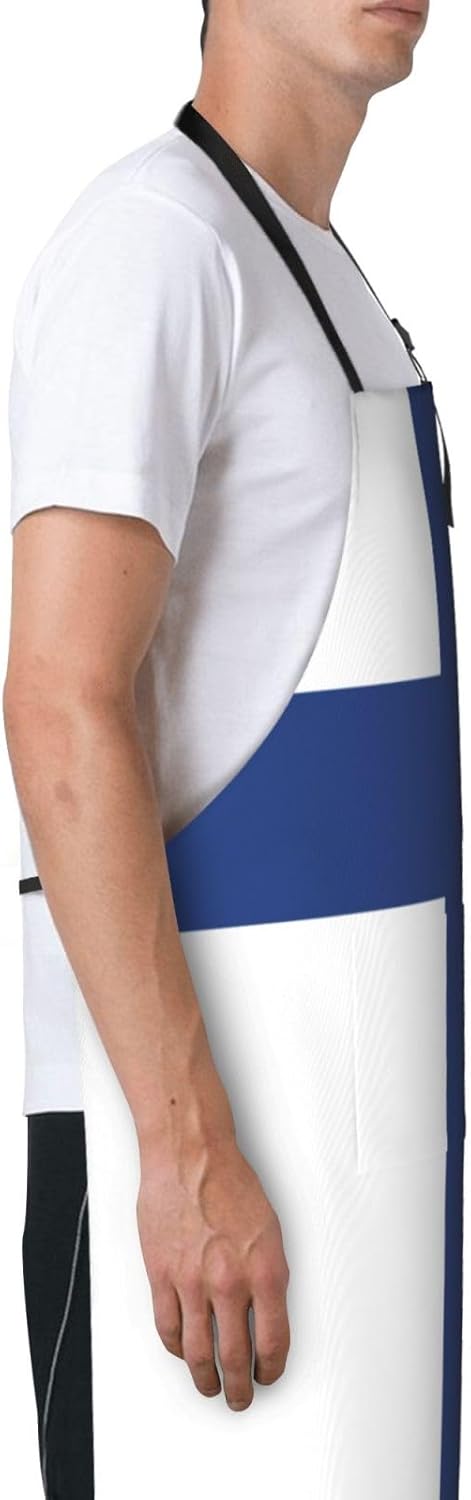 Finnish flag print Waterproof chef's apron with pocket apron for kitchen cooking baking barbecue and gardening