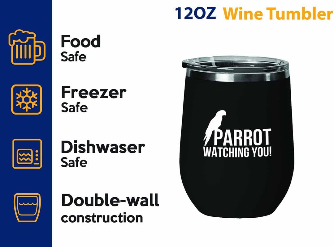 Birding Black Edition Wine Tumbler 12oz - Parrot watching you - Bird F